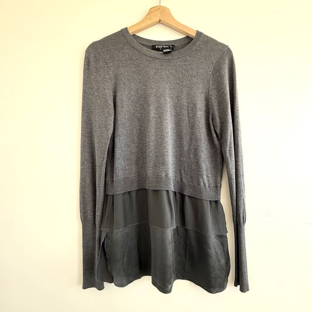 Women Etcetera Silk Blend Multi Media Sweater size S lightweight grey
